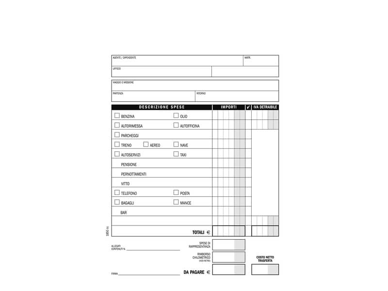 Buste-Nota spese da rimborsare Data Ufficio - 25 buste staccabili con voci prestampate - 28x15 cm DU185000000