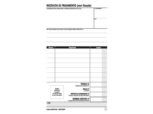Ricevuta di pagamento B&B/Affittacamere data ufficio - blocco 25x2 copie autoricalcanti 16,8x10 cm DU16257B250