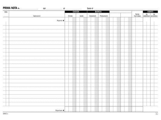 Blocco prima nota cassa Data Ufficio 21,5x29,7 cm - 50x2 copie autoricalcanti DU16804C000