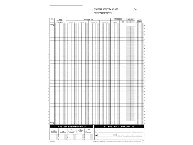 Blocco Registro Corrispettivi primanota Data Ufficio dettaglianti Flex 29,7x21,5 cm 24x2 autoricalcanti DU168524C00