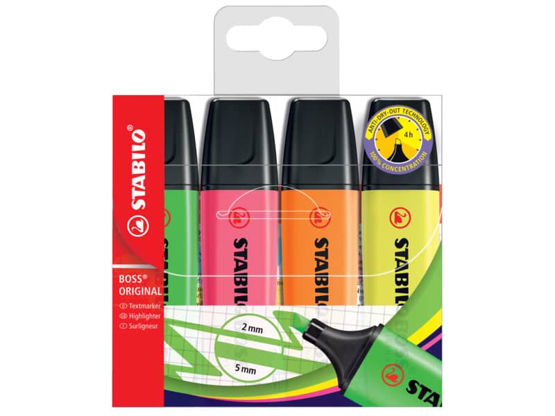 Evidenziatori Stabilo Boss Original 2-5 mm assortiti astuccio da 4 - 70/4