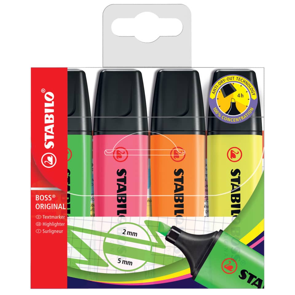 Evidenziatori Stabilo Boss Original 2-5 mm assortiti astuccio da 4 - 70/4
