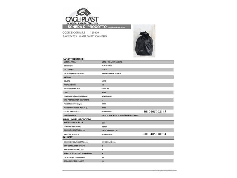Sacchi immondizia in polietilene rigenerato capacità 97 l NERO cartone da 300 pz. - 20320
