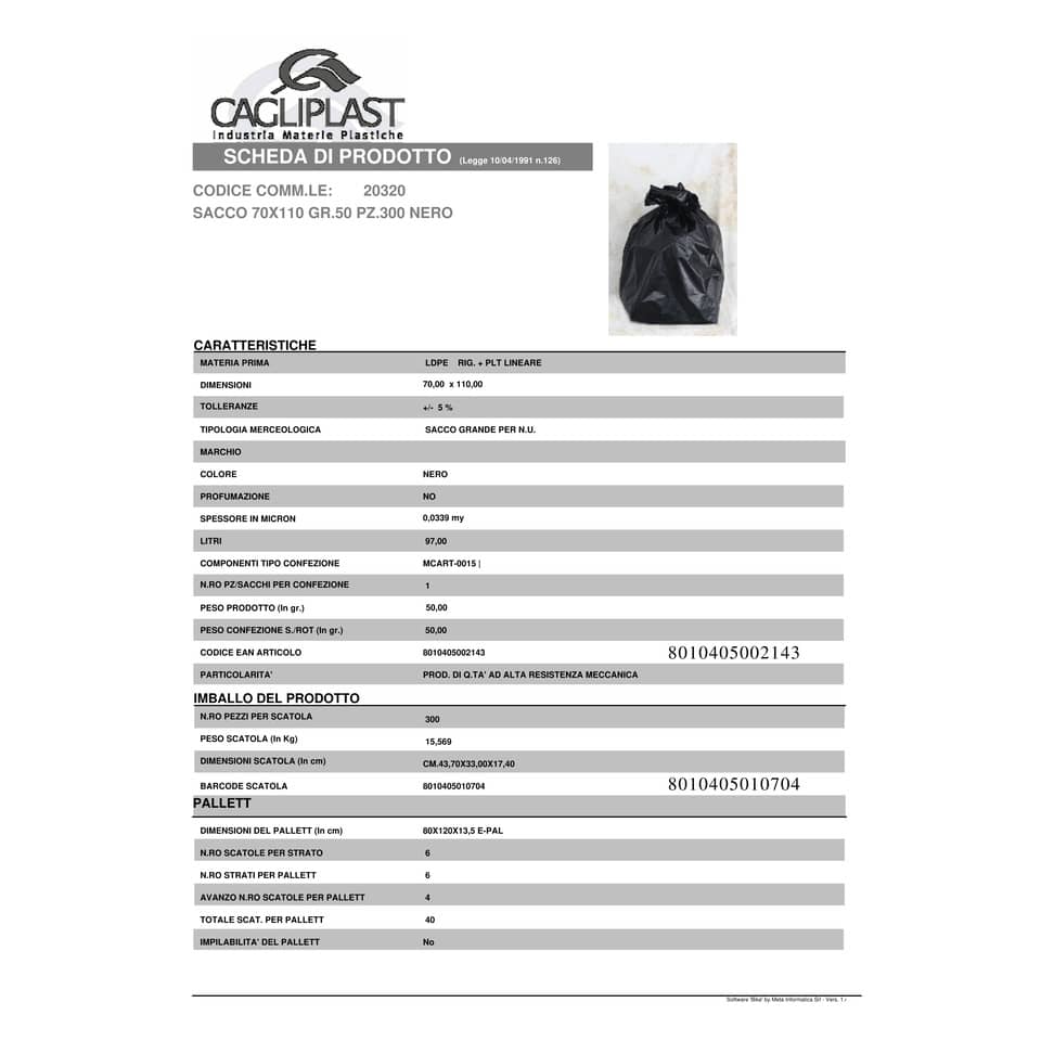 Sacchi immondizia in polietilene rigenerato capacità 97 l NERO cartone da 300 pz. - 20320