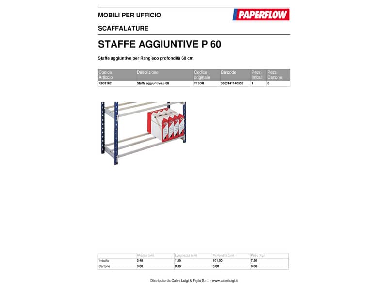 Staffe aggiuntive per scaffalatura Paperflow ad incastro RANG'ECO grigio profondità 60 cm - K603162