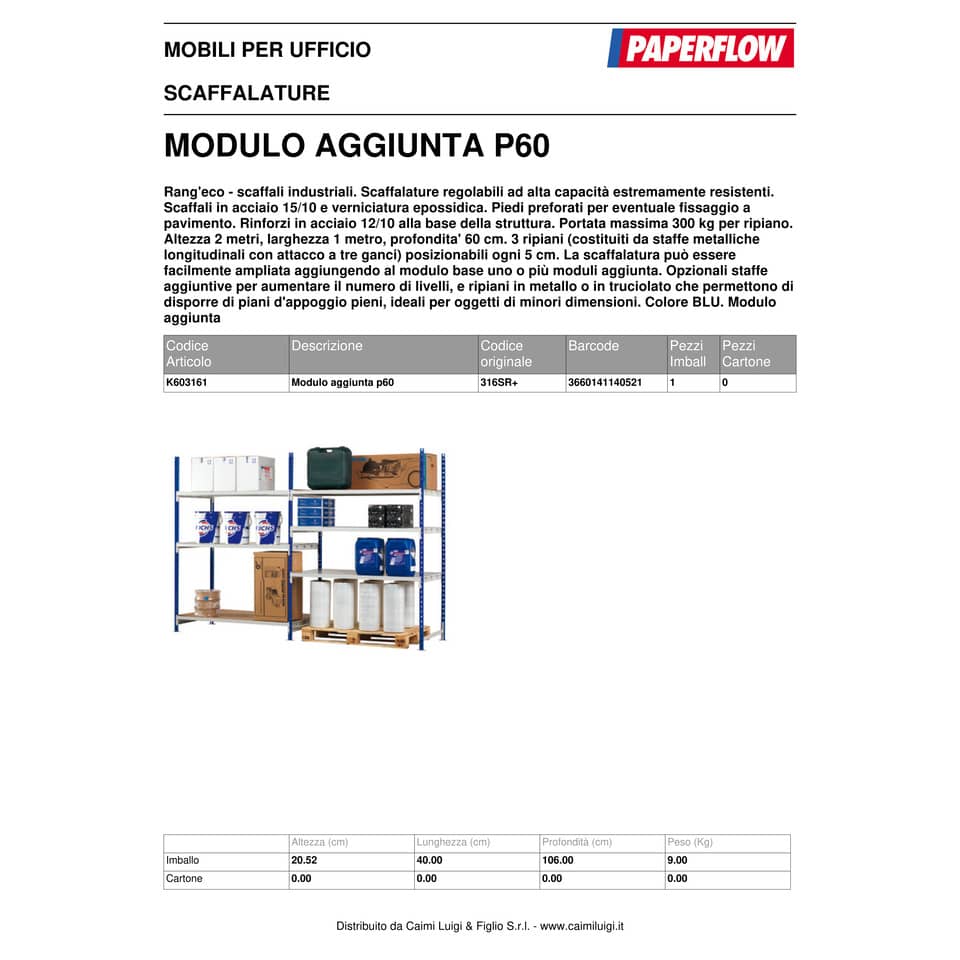 Modulo aggiuntivo per scaffalatura Paperflow ad incastro RANG'ECO regolabile - 3 ripiani blu - K603161