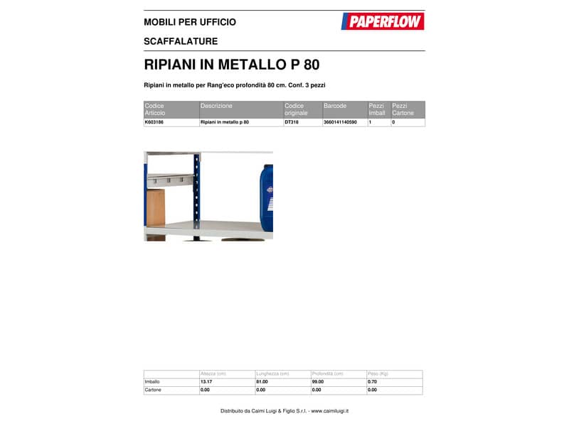 Ripiani per scaffalatura Paperflow RANG'ECO incastro regolabile grigio 100x80 cm  Conf. 3 pezzi - K603186