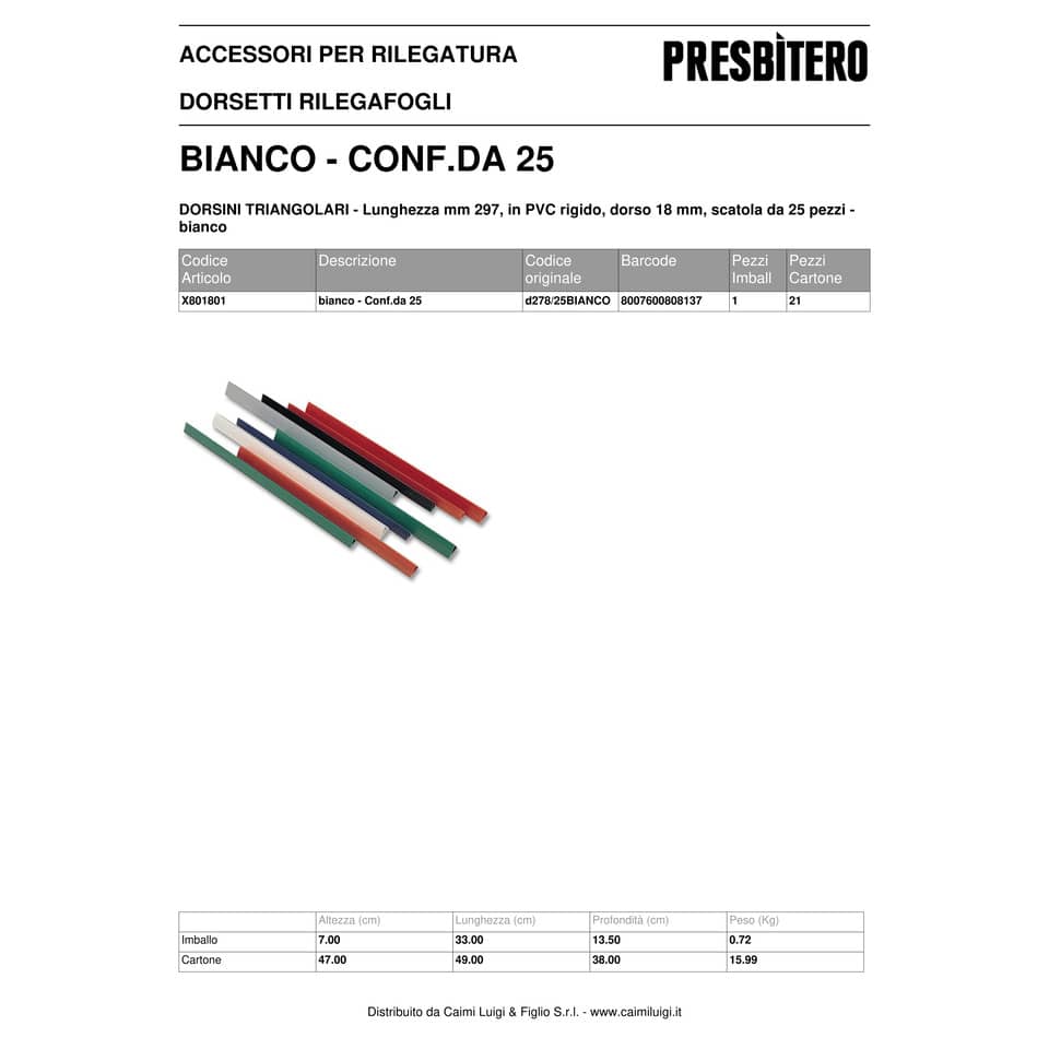 Dorsini rilegatura Methodo triangolari bianco dorso 18 mm conf. 25 pezzi - X801801