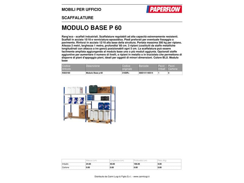 Modulo base scaffalatura Paperflow ad incastro RANG'ECO regolabile - 3 ripiani blu - K603160