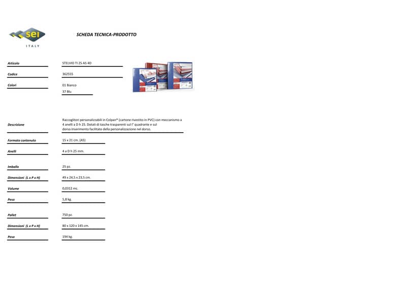 Raccoglitore personalizzabile Sei Rota Stelvio TI A5 - 4 anelli D 25 mm bianco dorso 4 cm - 36255501