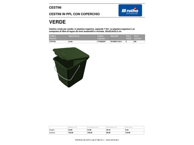 Cestino Rotho per rifiuti organici verde - 7 L F707758