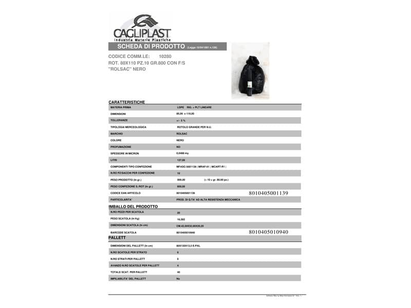 Sacchi immondizia Rolsac Quality in polietilene rigenerato capacità 127 l NERO rotolo da 10 pz. - 10280