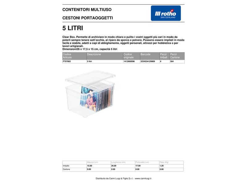 Contenitore Rotho Clear Box in PPL impilabile trasparente - 5 L 26x17,5x15 cm - F707802