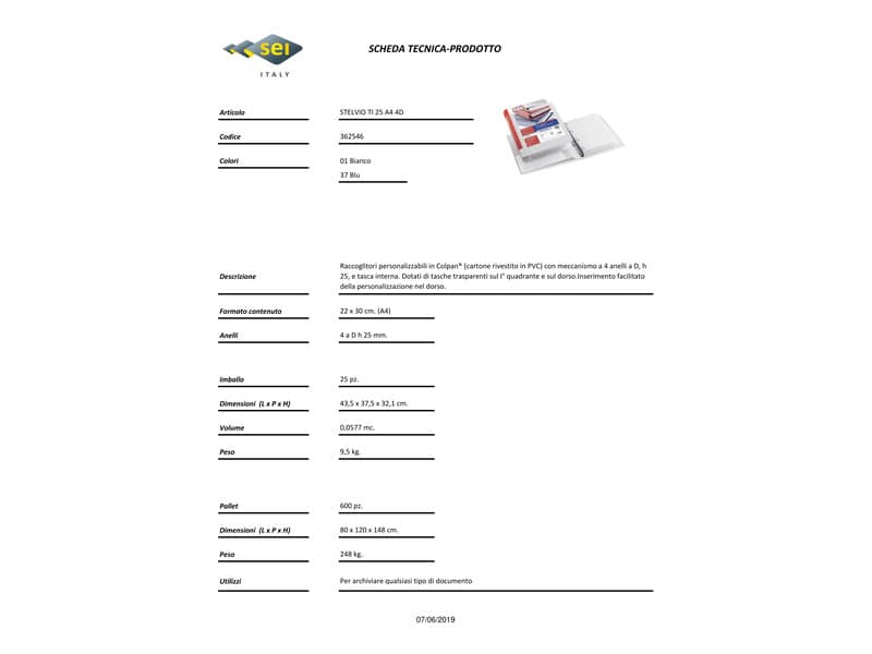 Raccoglitore personalizzabile Sei Rota Stelvio TI A4 - 4 anelli D 25 mm blu dorso 4 cm - 36254637