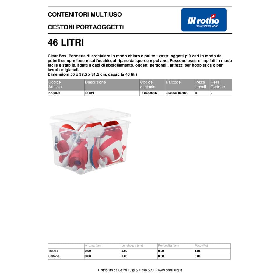 Contenitore Rotho Clear Box in PPL impilabile trasparente - 46 L 55x37,5x31,5 cm - F707808