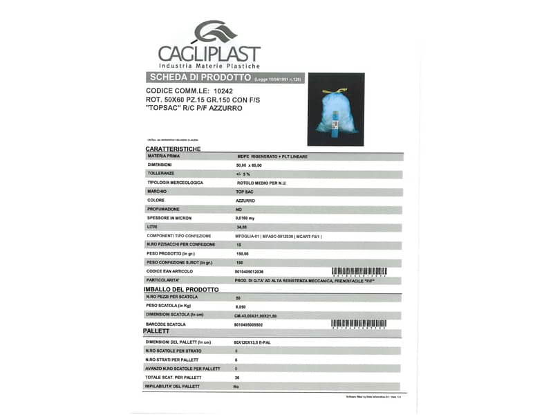 Sacchi immondizia Rolsac Quality in polietilene rigenerato capacità 27 l AZZURRO rotolo da 15 pz. - 10242