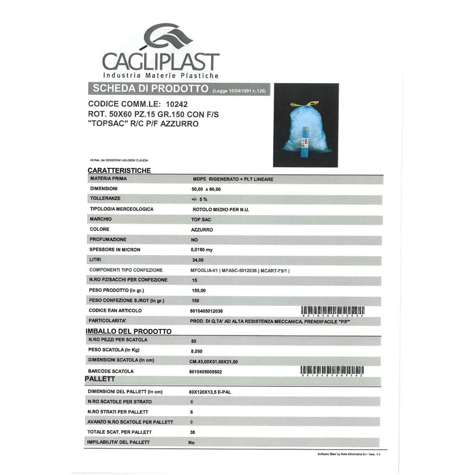 Sacchi immondizia Rolsac Quality in polietilene rigenerato capacità 27 l AZZURRO rotolo da 15 pz. - 10242