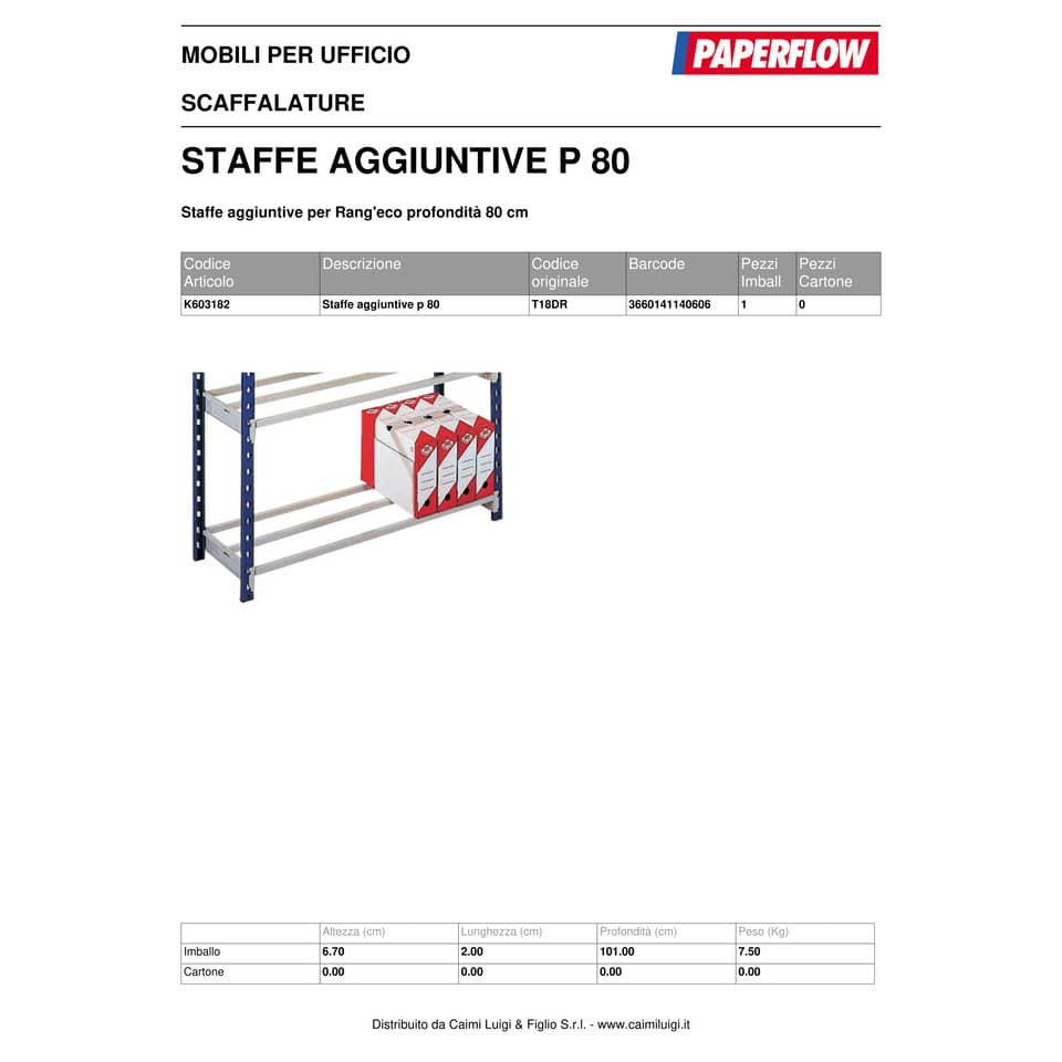 Staffe aggiuntive per scaffalatura Paperflow ad incastro RANG'ECO grigio profondità 80 cm - K603182