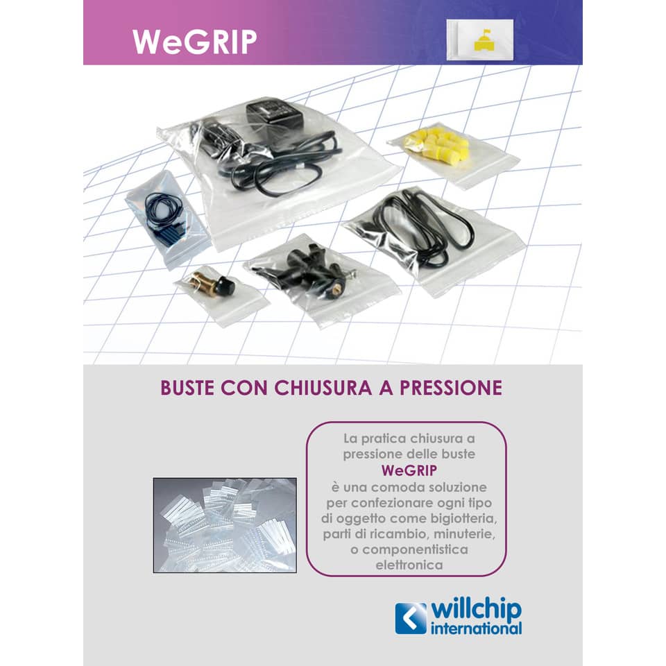 Buste Grip trasparenti WeGrip 18x25 cm trasparente neutra conf. da 1000 buste - TG180250