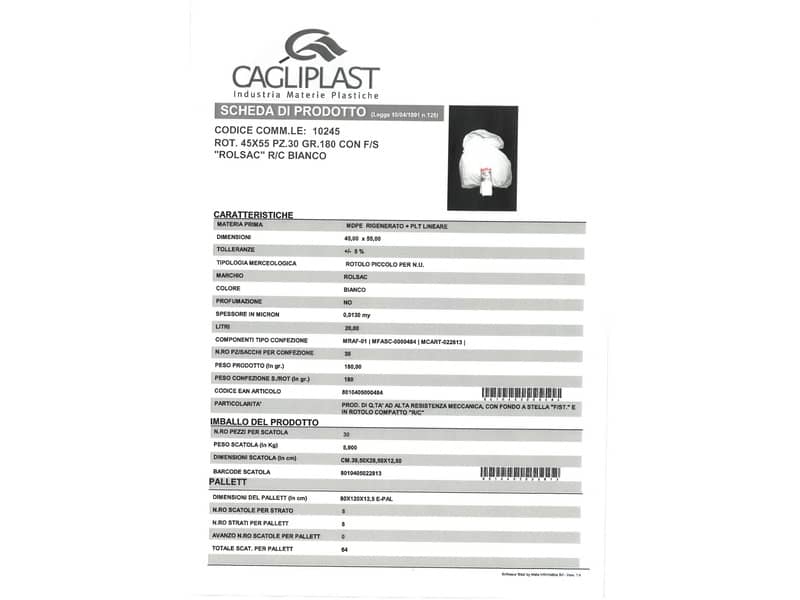 Sacchi immondizia Rolsac Quality in polietilene rigenerato BIANCO 20 L rotolo da 30 pz. - 10245