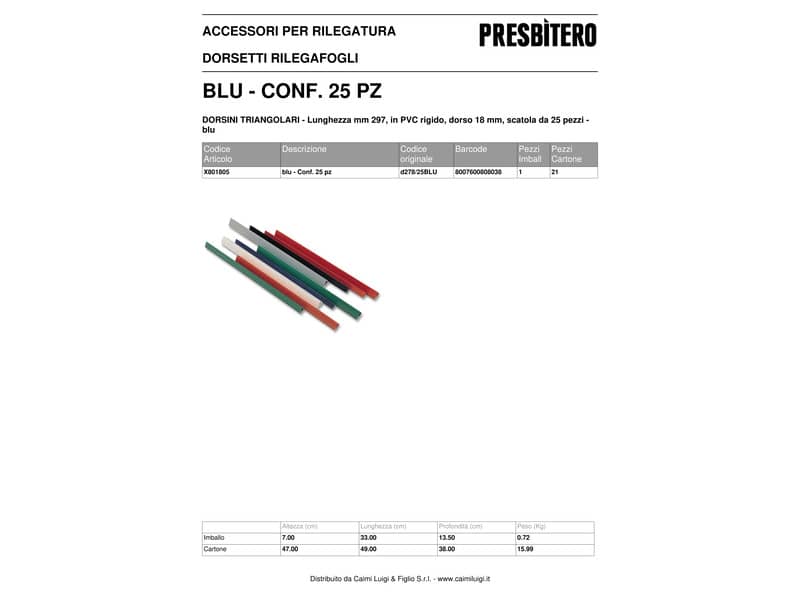 Dorsini rilegatura Methodo triangolari blu dorso 18 mm conf. 25 pezzi - X801805