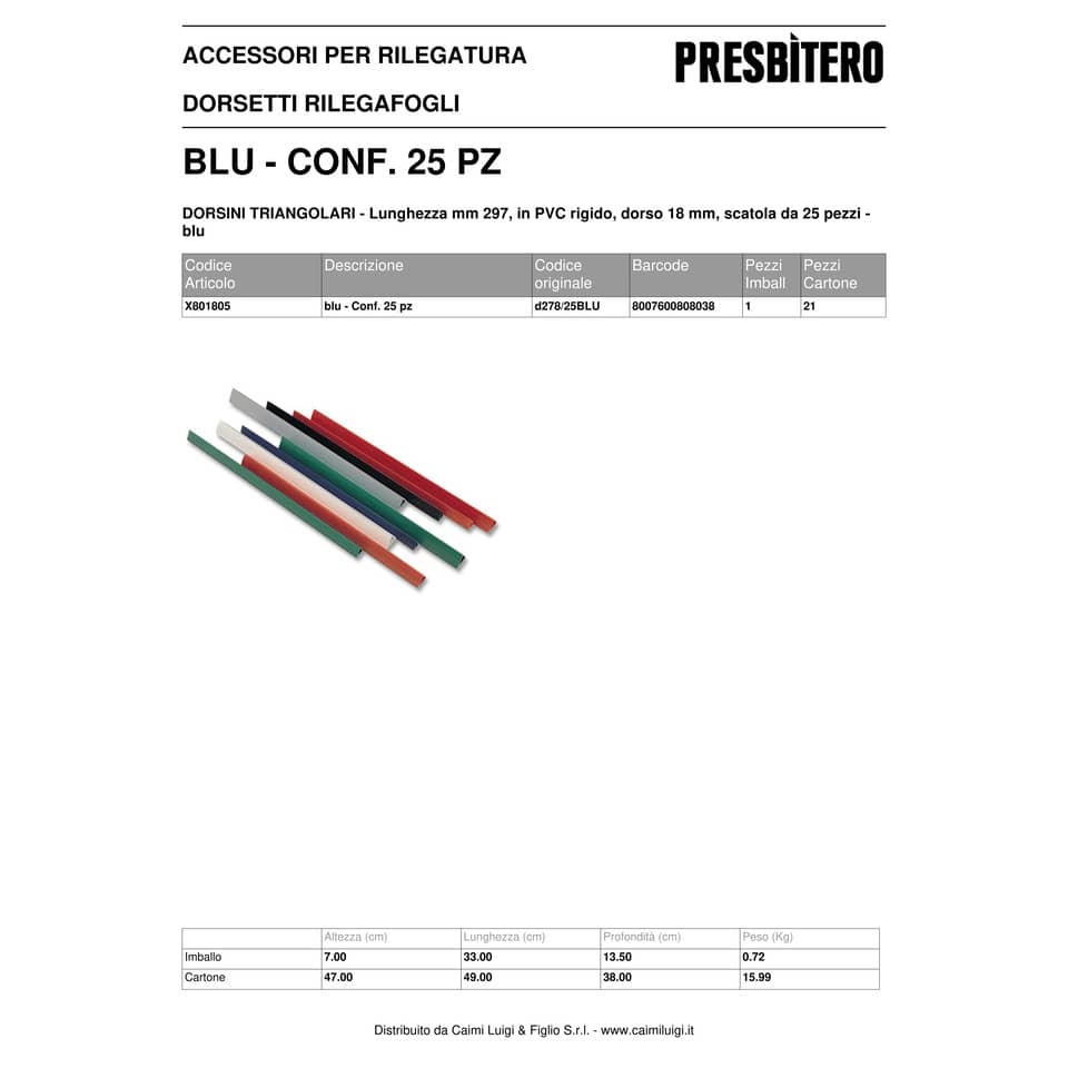 Dorsini rilegatura Methodo triangolari blu dorso 18 mm conf. 25 pezzi - X801805