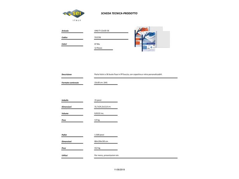 Portalistini personalizzabile in PP Sei Rota Uno TI - PP buccia - 36 buste A4 rosso - 55223612