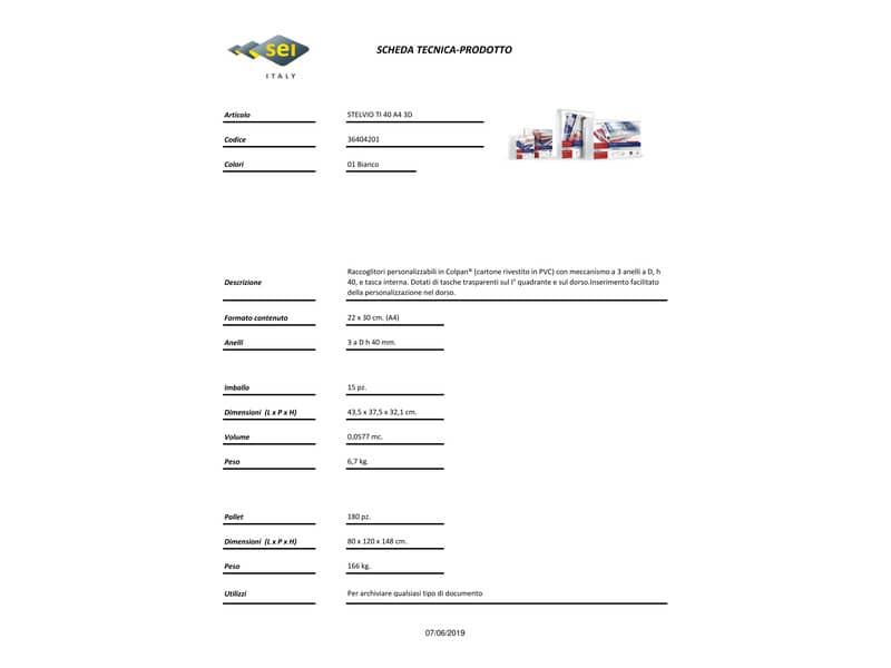 Raccoglitore personalizzabile Sei Rota Stelvio TI A4 - 3 anelli D 40 mm bianco dorso 5,5 cm - 36404201