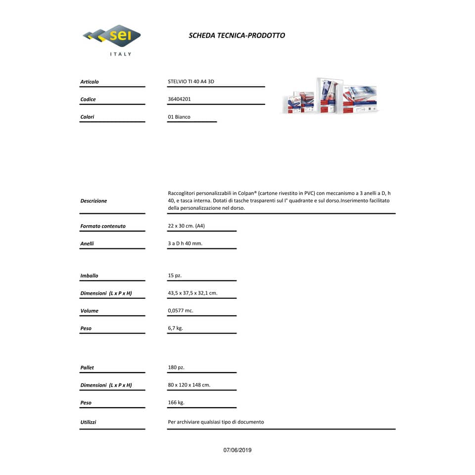 Raccoglitore personalizzabile Sei Rota Stelvio TI A4 - 3 anelli D 40 mm bianco dorso 5,5 cm - 36404201