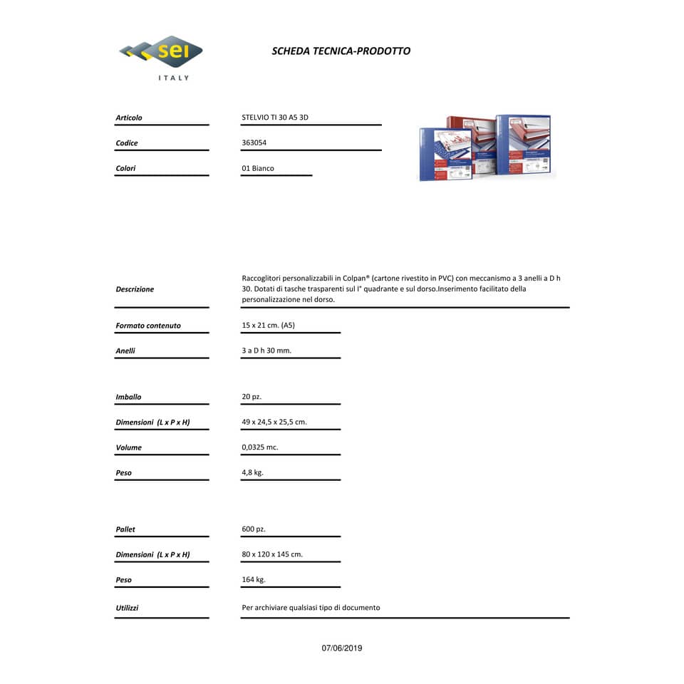 Raccoglitore personalizzabile Sei Rota Stelvio TI A5 - 3 anelli D 30 mm bianco dorso 5 cm - 36305401