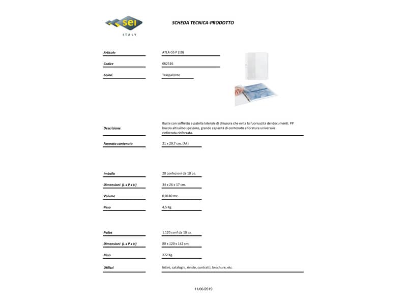 Buste con soffietto e patella laterale in PP Sei Rota Atla GS P altissima capacità trasparente 10 pz. - 662516