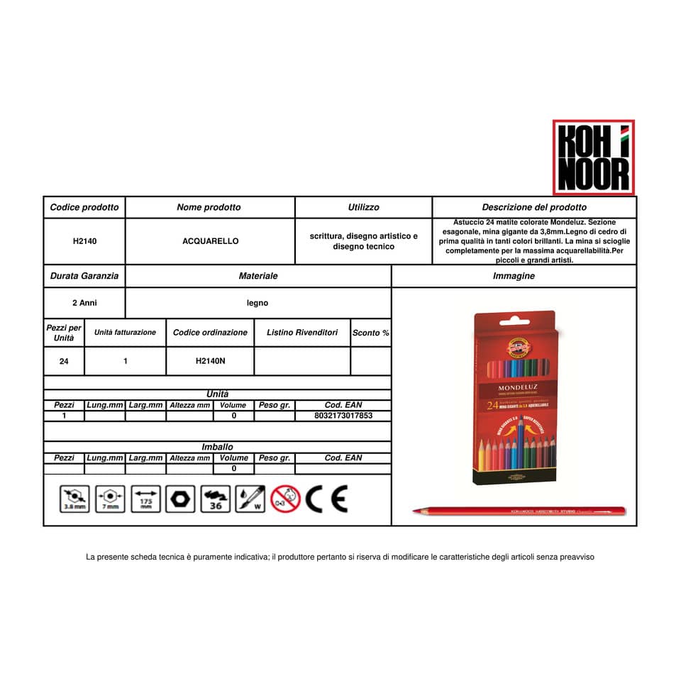 Astuccio matite multicolore KOH-I-NOOR legno di cedro 24 matite - H2140N
