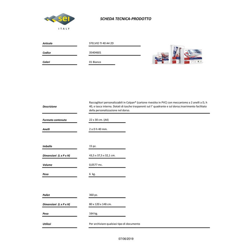 Raccoglitore personalizzabile Sei Rota Stelvio TI A4 - 2 anelli D 40 mm bianco dorso 5,5 cm 35404601