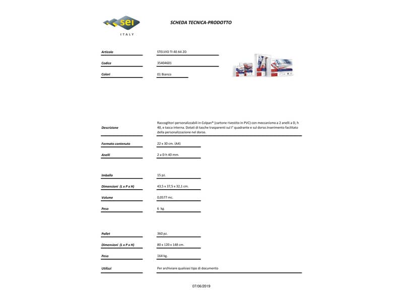 Raccoglitore personalizzabile Sei Rota Stelvio TI A4 - 2 anelli D 40 mm bianco dorso 5,5 cm 35404601