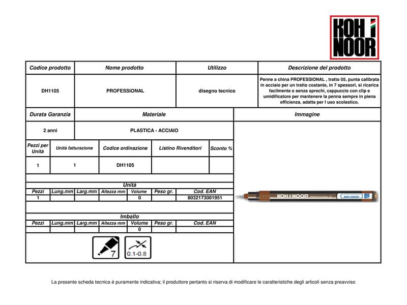 Penna a china KOH-I-NOOR tratto 0,5 mm DH1105