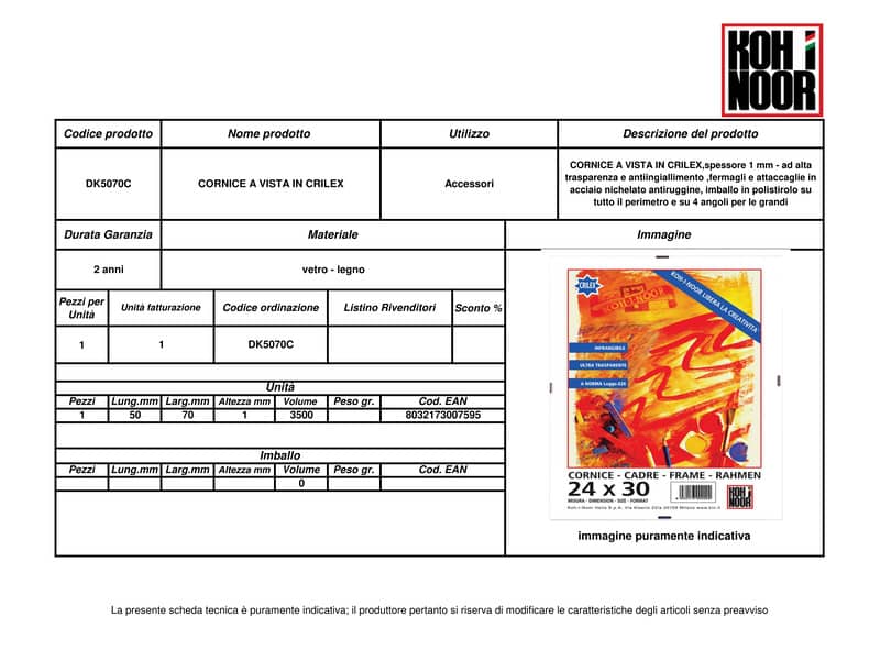 Cornice a vista in crilex KOH-I-NOOR 50x70 cm DK5070C