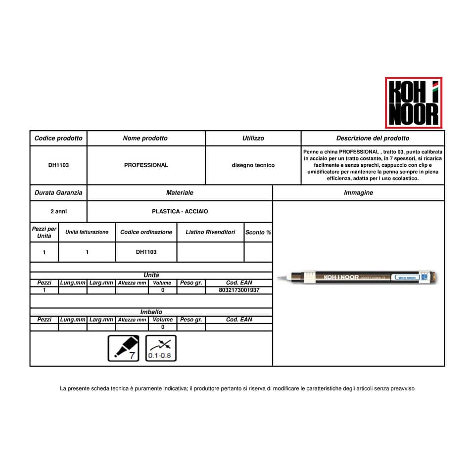 Penna a china KOH-I-NOOR tratto 0,3 mm DH1103