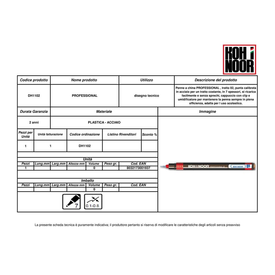 Penna a china KOH-I-NOOR tratto 0,2 mm DH1102