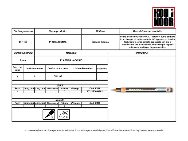 Penna a china KOH-I-NOOR tratto 0,8 mm DH1108