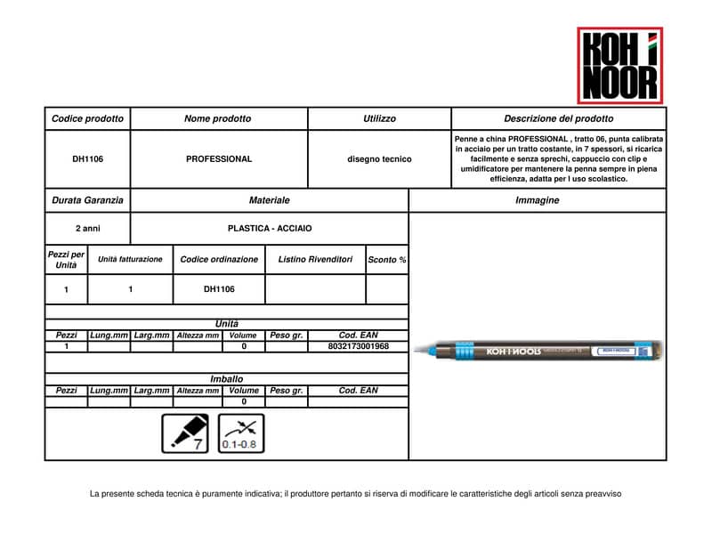 Penna a china KOH-I-NOOR tratto 0,6 mm DH1106