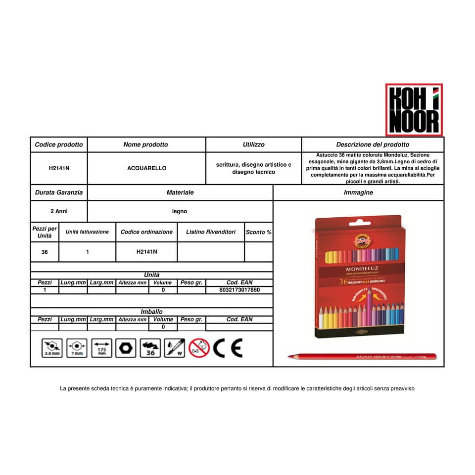 Astuccio matite multicolore KOH-I-NOOR legno di cedro 36 matite - H2141N