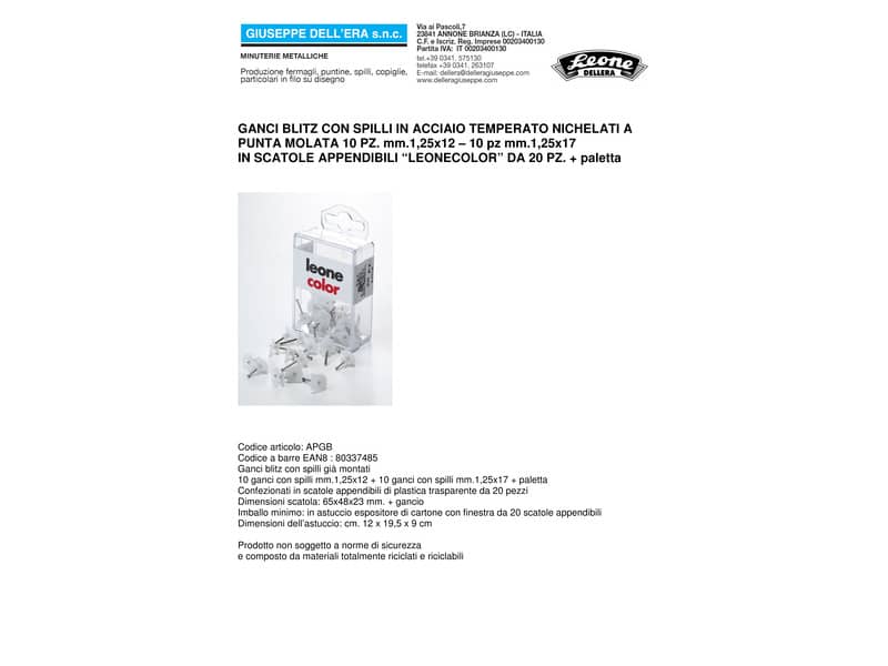 Ganci Blitz Leone con spilli a punta molata 12/16 mm bianco scatola da 20 pz. - APGB