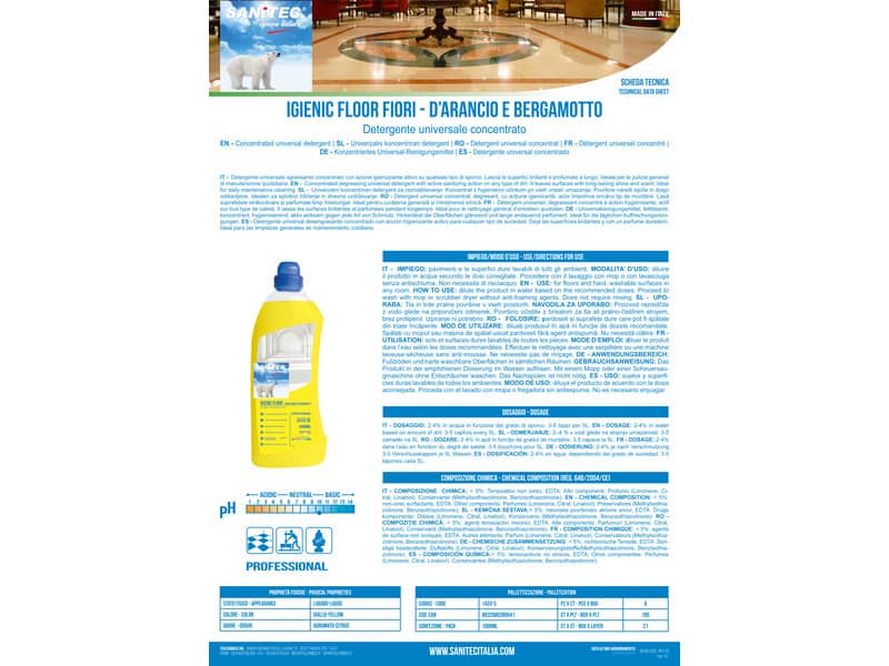 Detergente concentrato per pavimenti Sanitec Igenic Floor Fiori d'arancio & Bergamotto - 1000 ml - 1433-S