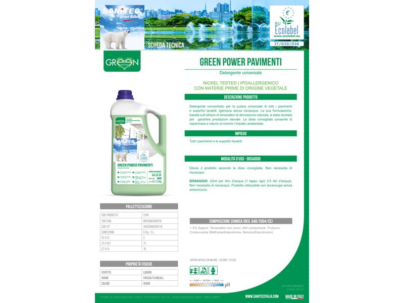 Detergente ecologico per pavimenti Sanitec Green Power 5 kg 3105