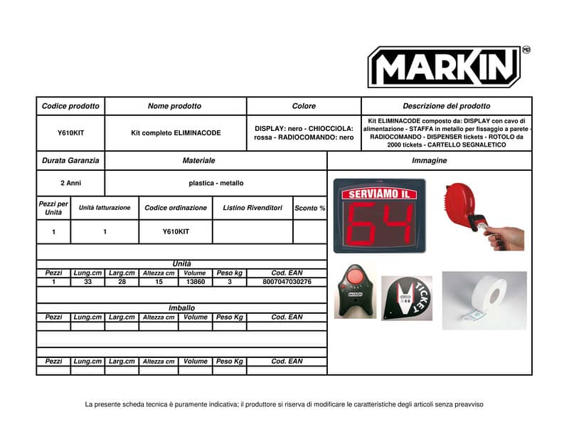 Kit eliminacode MARKIN  Y610KIT