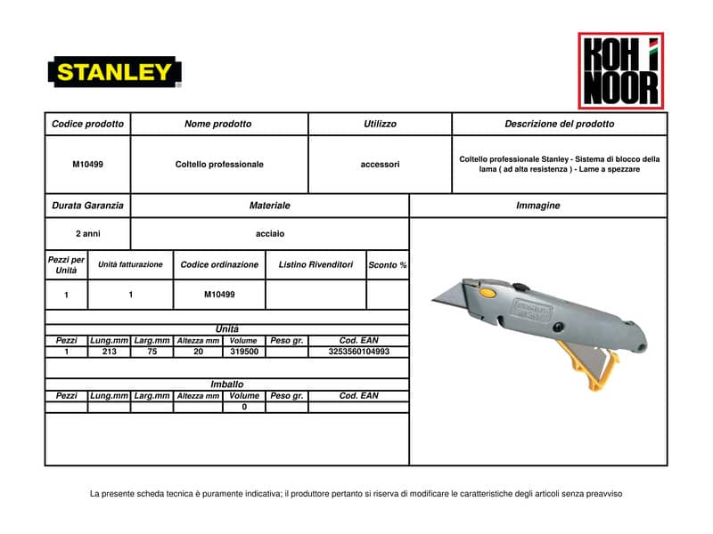 Cutter professionale STANLEY lama regolabile in 3 posizioni M10499