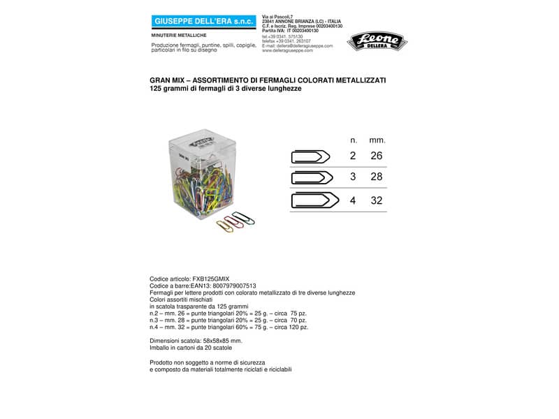 Fermagli Leone in filo colorato metallizzato Gran Mix misure assortite scatola da 125 g. - FXB125GMIX