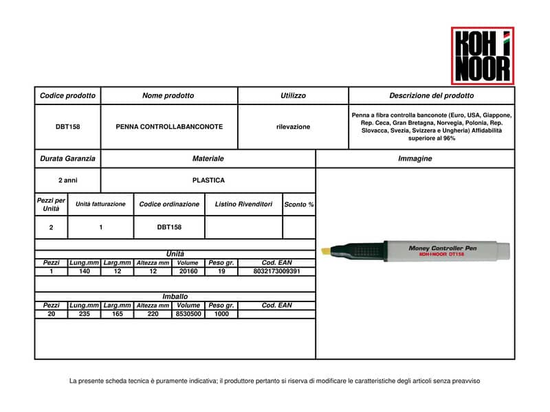 Penna verifica banconote MARKIN fusto quadrato DBT158