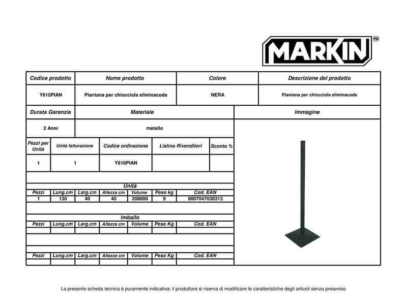 Piantana dispenser per eliminacode MARKIN altezza 130 cm Y610PIAN