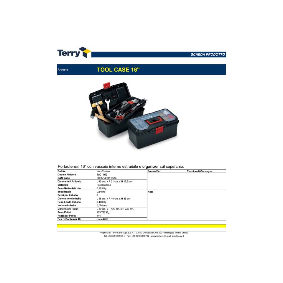 Portautensili TERRY Tool Case 16" 40x21x17,5 cm nero/rosso 1001163